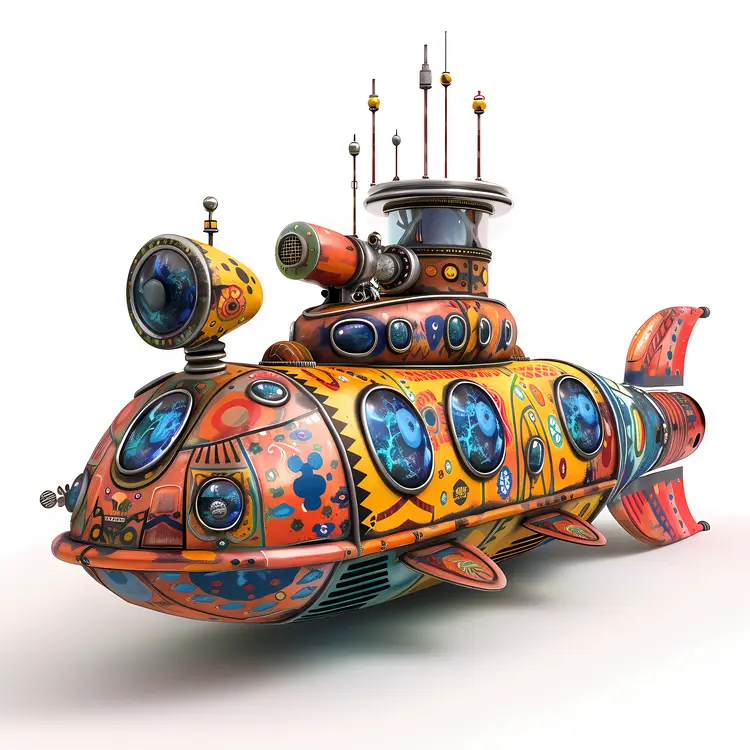 Colorful Submarine Cartoon Illustration