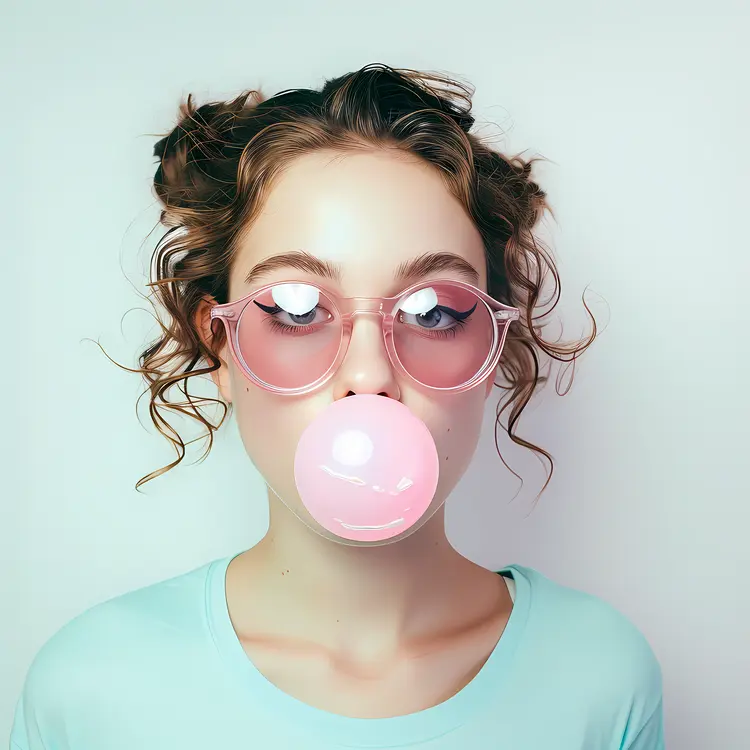 Girl with Glasses Blowing Bubblegum