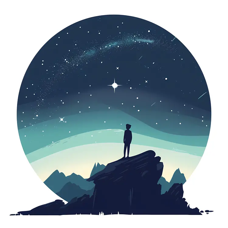 Silhouette and Stars in Night Sky