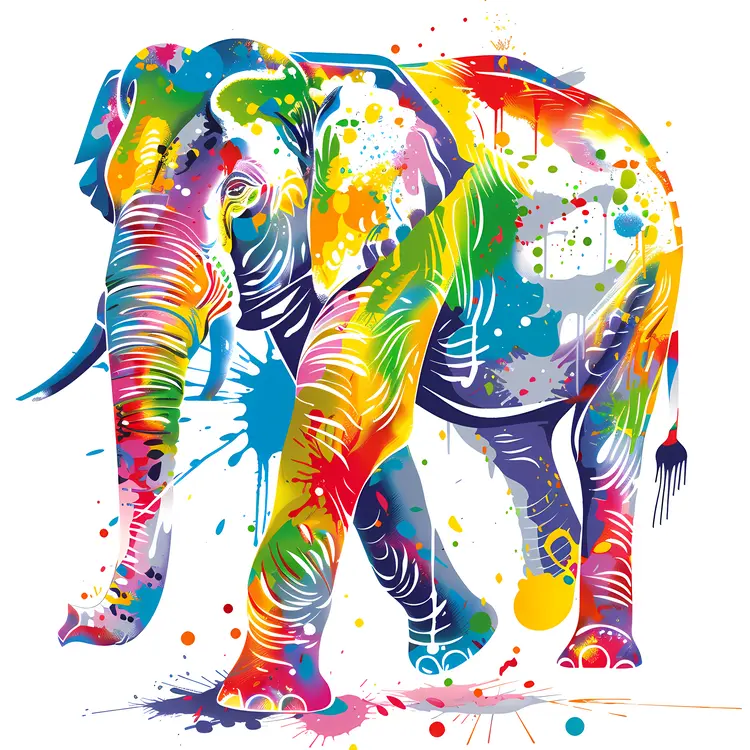 Colorful Elephant with Paint Splashes