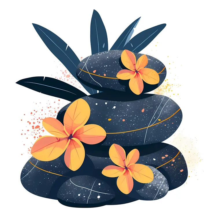 Stacked Stones with Flowers and Leaves