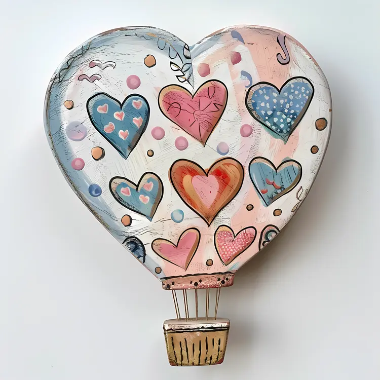Heart-shaped Hot Air Balloon with Colorful Hearts