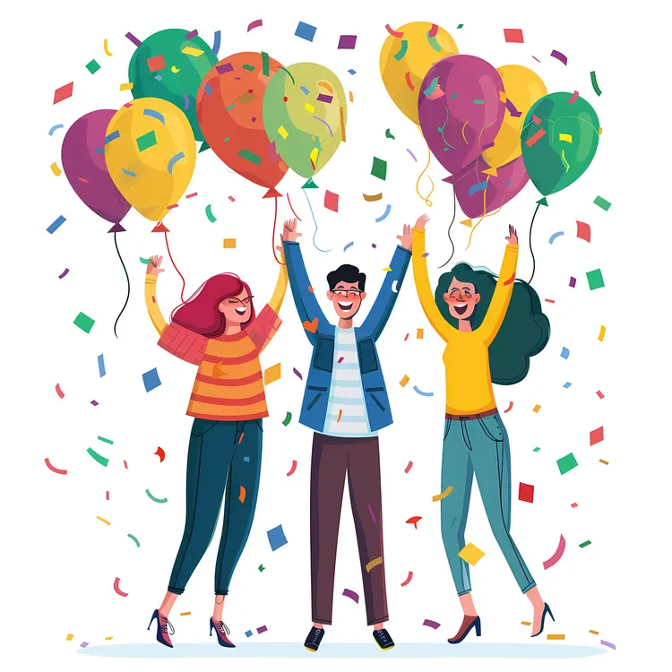 Group of People Celebrating with Balloons