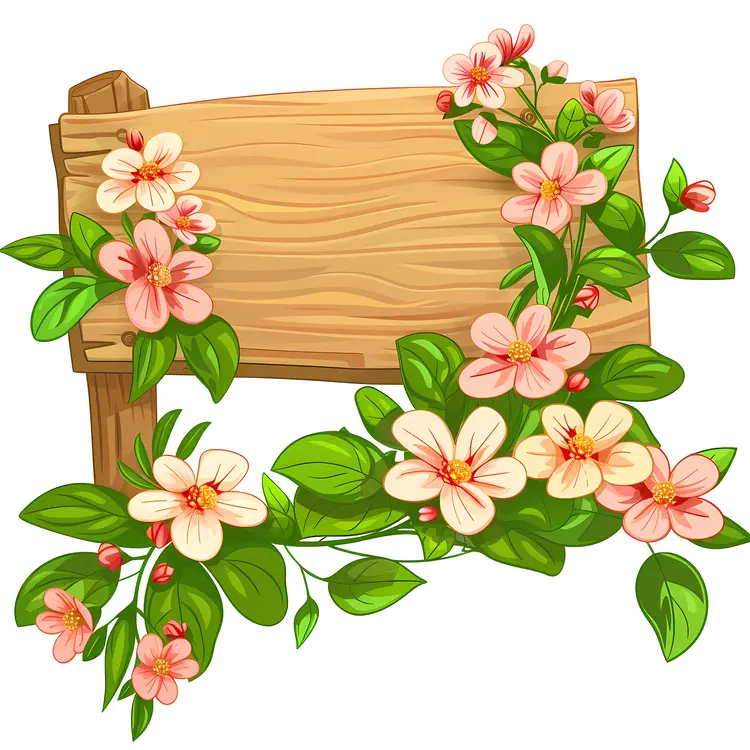 Wooden Sign with Pink Flowers