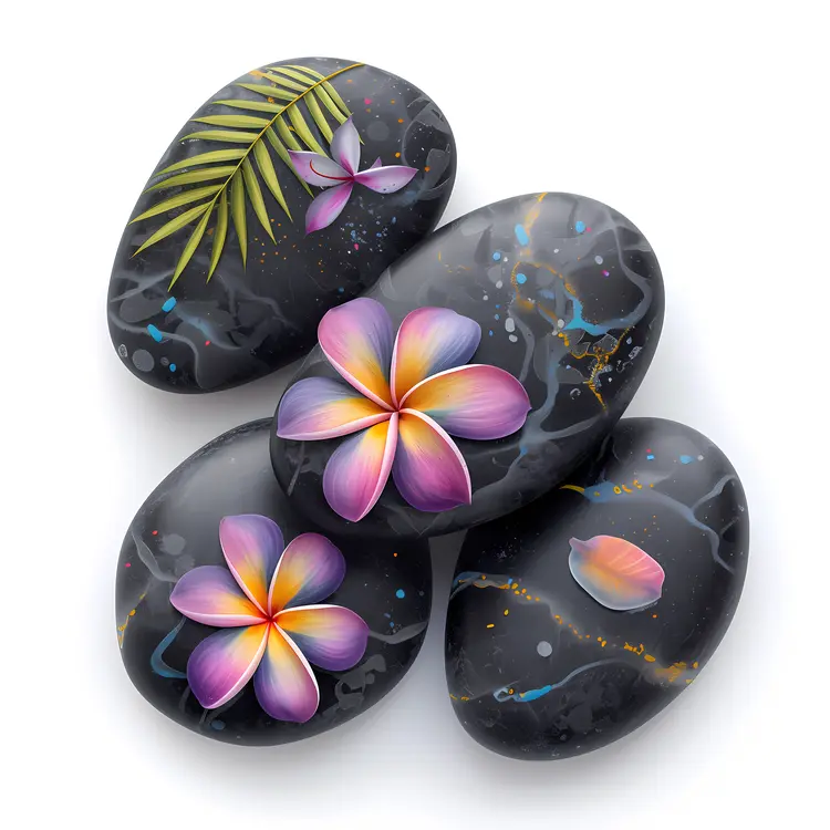 Zen Stones with Purple Flowers and Leaves