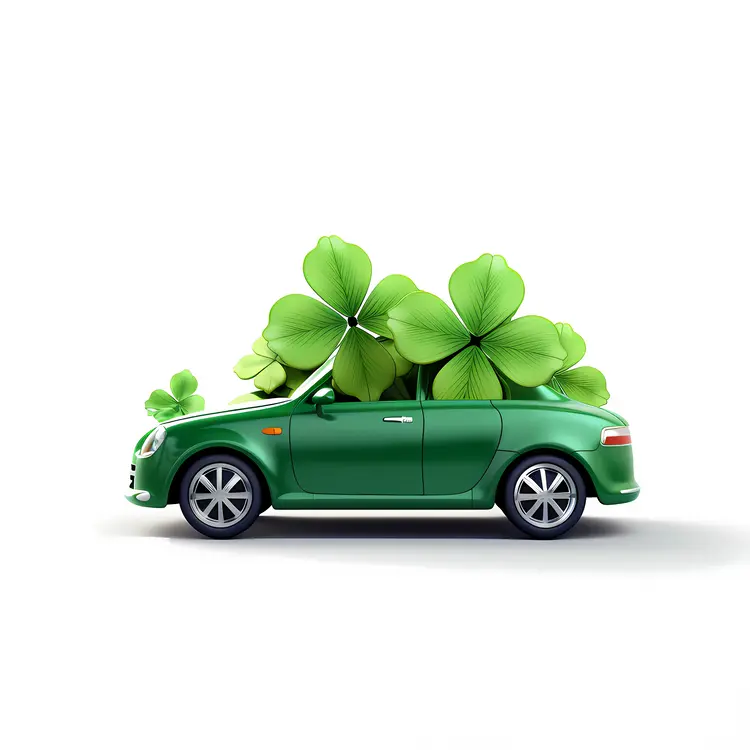 Green Car Decorated with Shamrocks