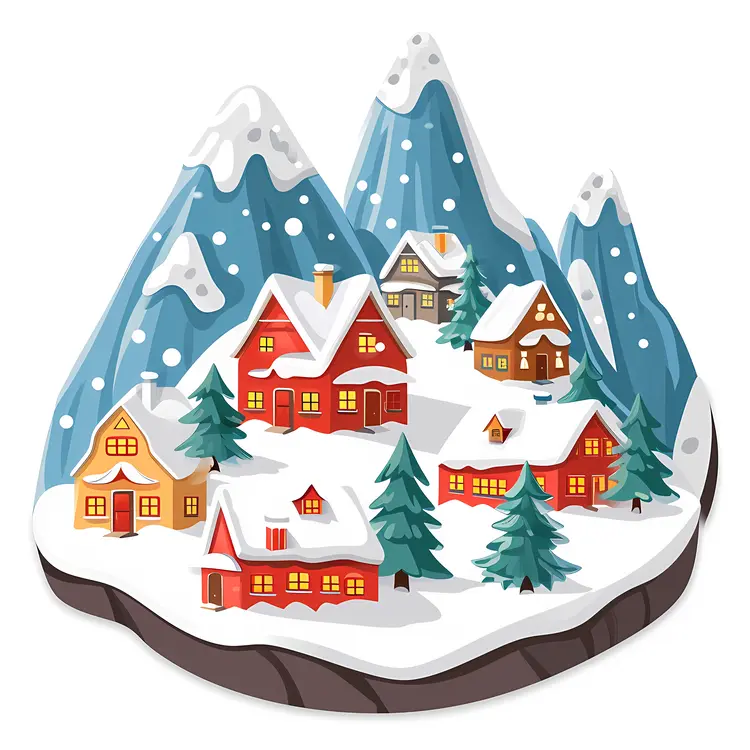 Snowy Houses in Mountain Village