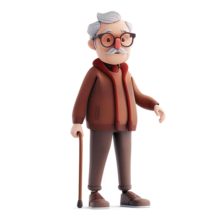 Old Man with Cane and Glasses