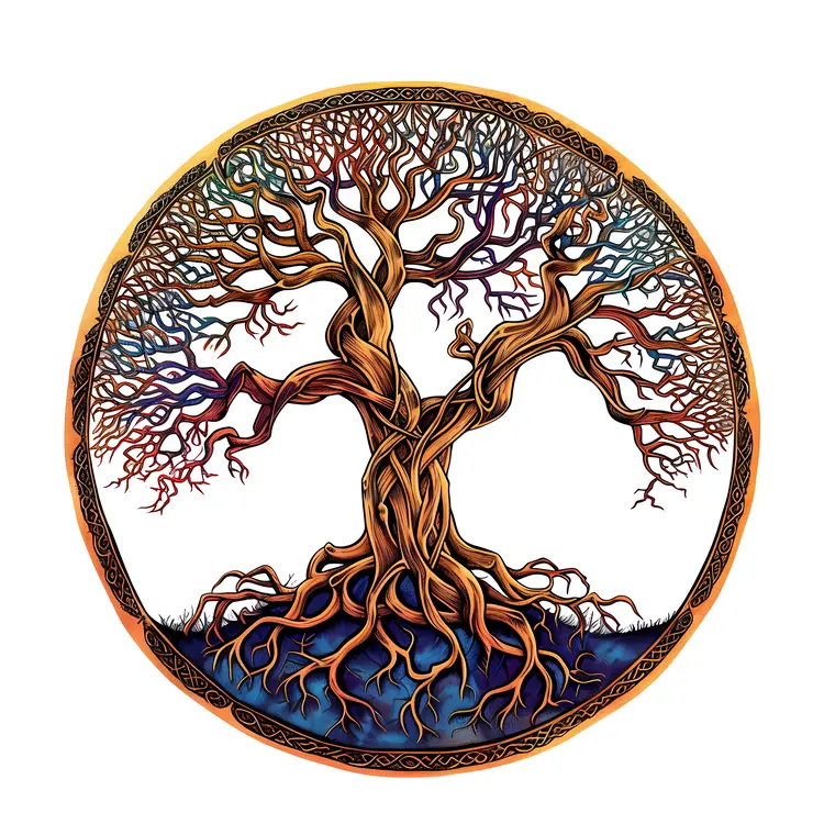 Intricate Tree of Life Illustration with Branches and Roots