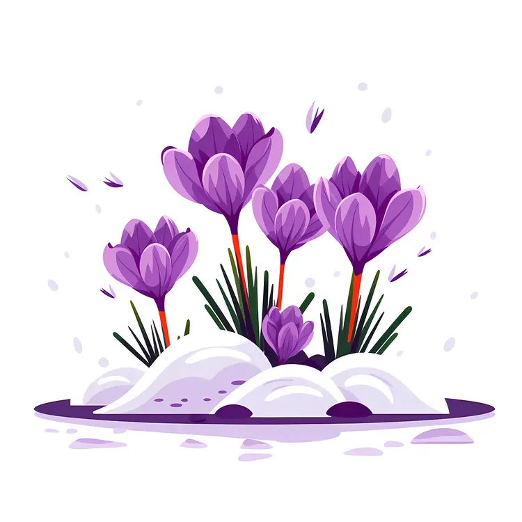Purple Crocuses in Winter Snow