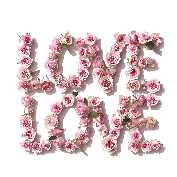 Pink Roses Forming Love Text