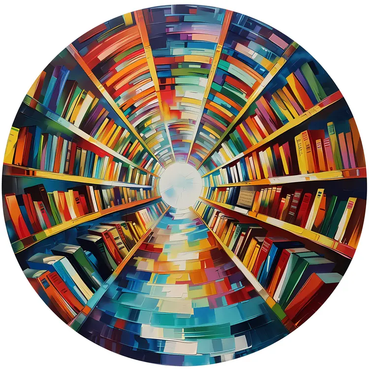 Colorful Bookshelves in Circular Library