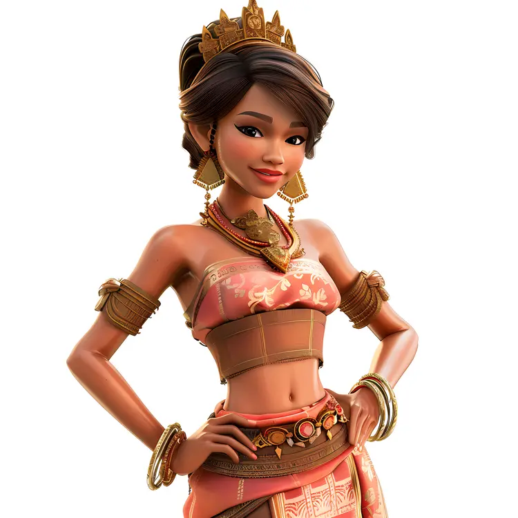 Animated Female Character in Traditional Outfit