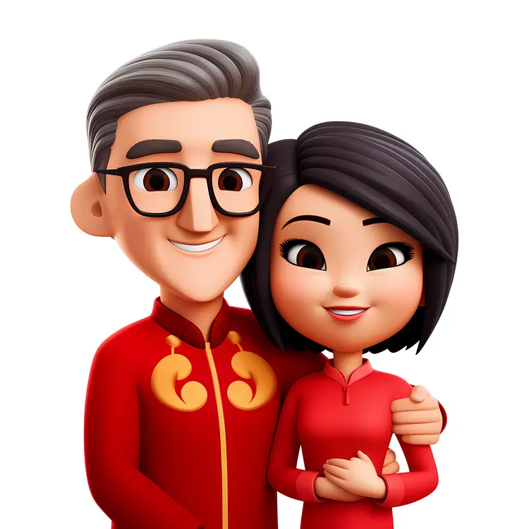 Happy Couple Celebrating Chinese New Year