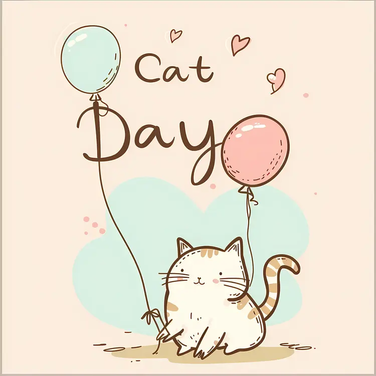 Cat with Balloons for Cat Day