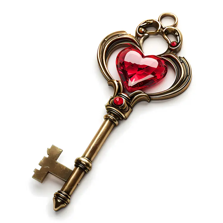 Heart Key with Red Gemstone