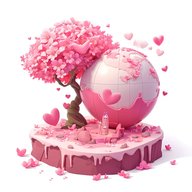 Heart Globe with Pink Tree
