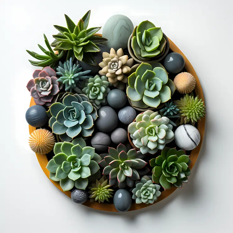 Colorful Succulents in a Round Tray