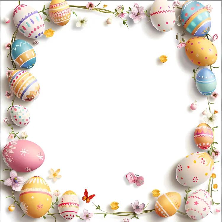 Easter Eggs with Floral and Butterfly Border