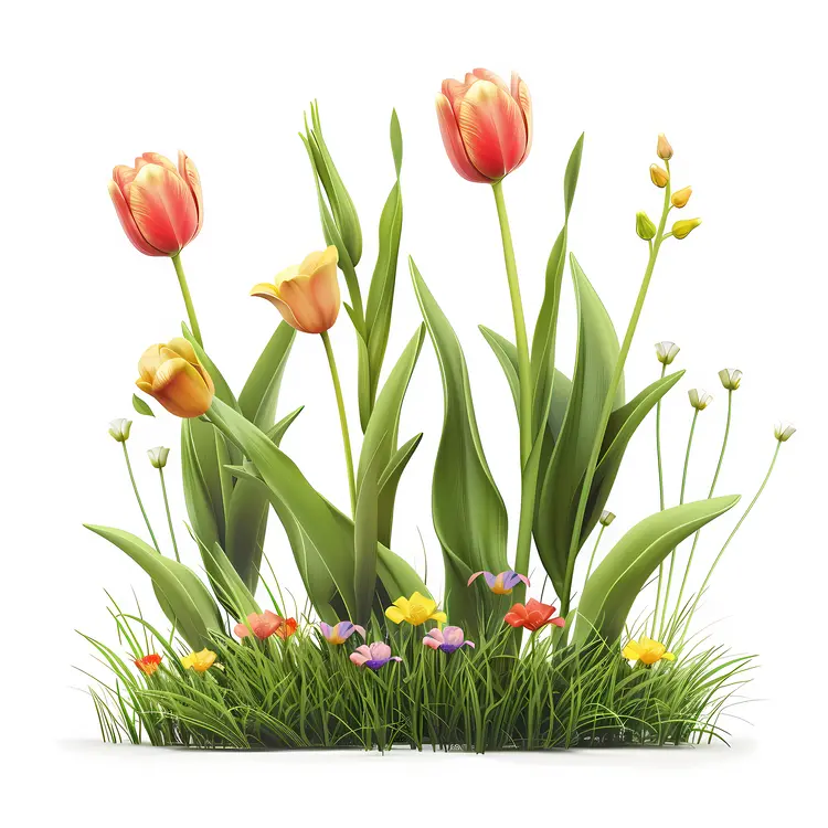 Colorful Tulips in Grass
