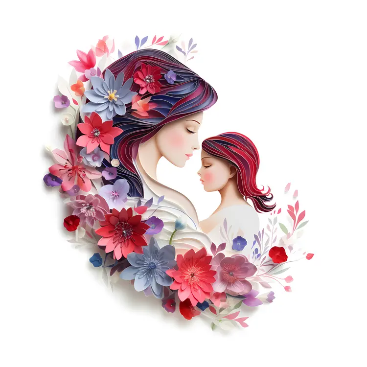 Mother and Daughter in a Floral Frame