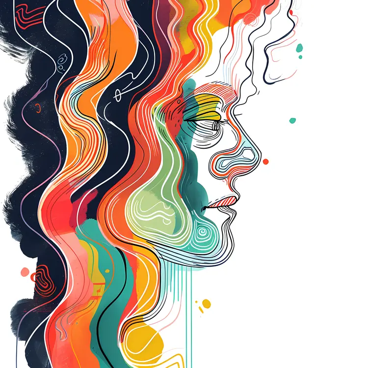 Colorful Abstract Face with Flowing Lines