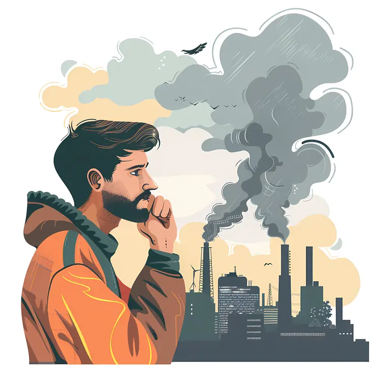 Man Thinking About Factory Pollution