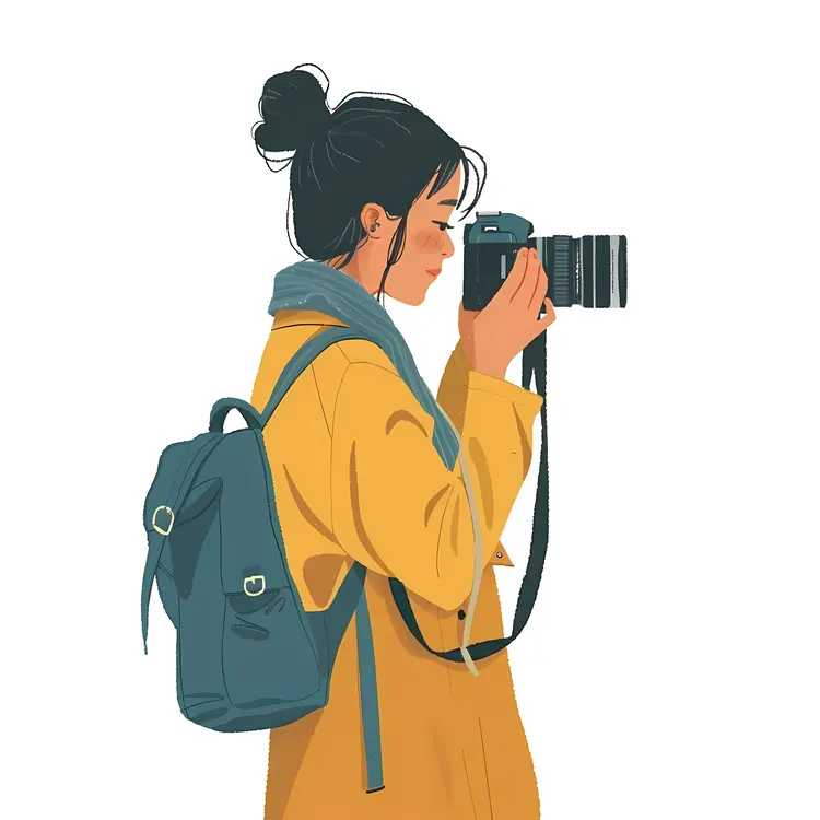 Woman Photographer with Camera and Backpack