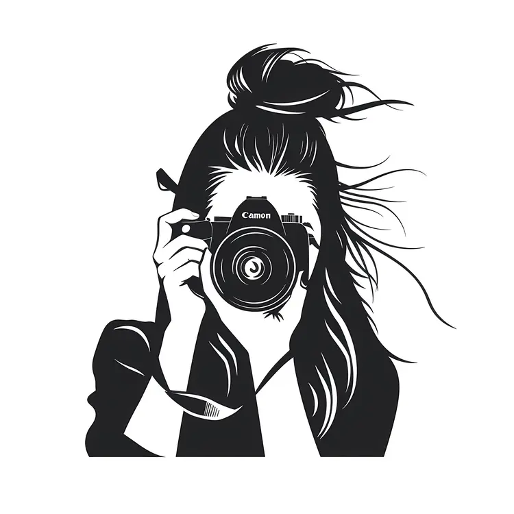 Photographer with Camera in Black and White