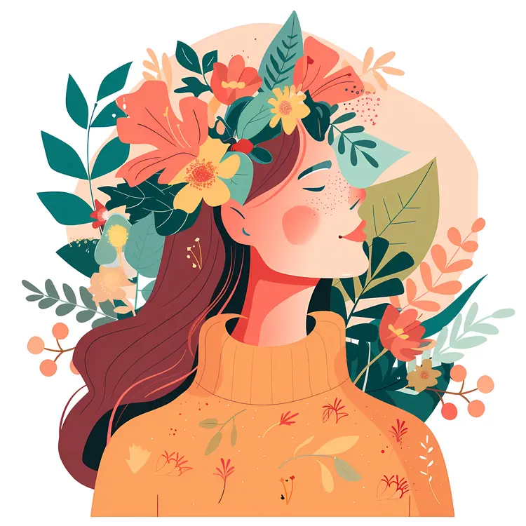 Woman with Floral Headband Illustration