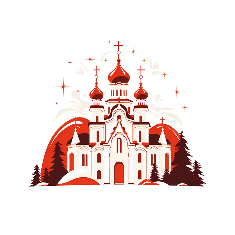 Red Domed Church with Trees