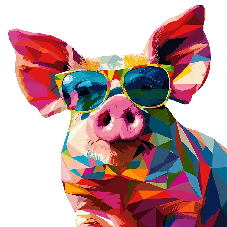 Colorful Pig with Sunglasses Illustration
