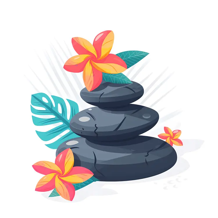 Zen Stacked Stones with Red and Yellow Flowers