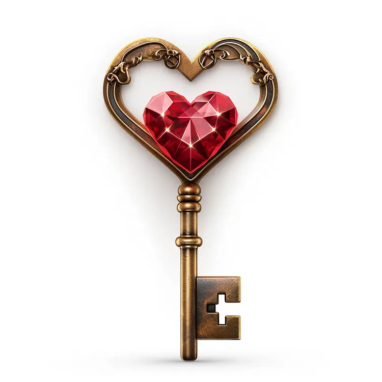 Gemstone Red Heart Key with Elegant Finish