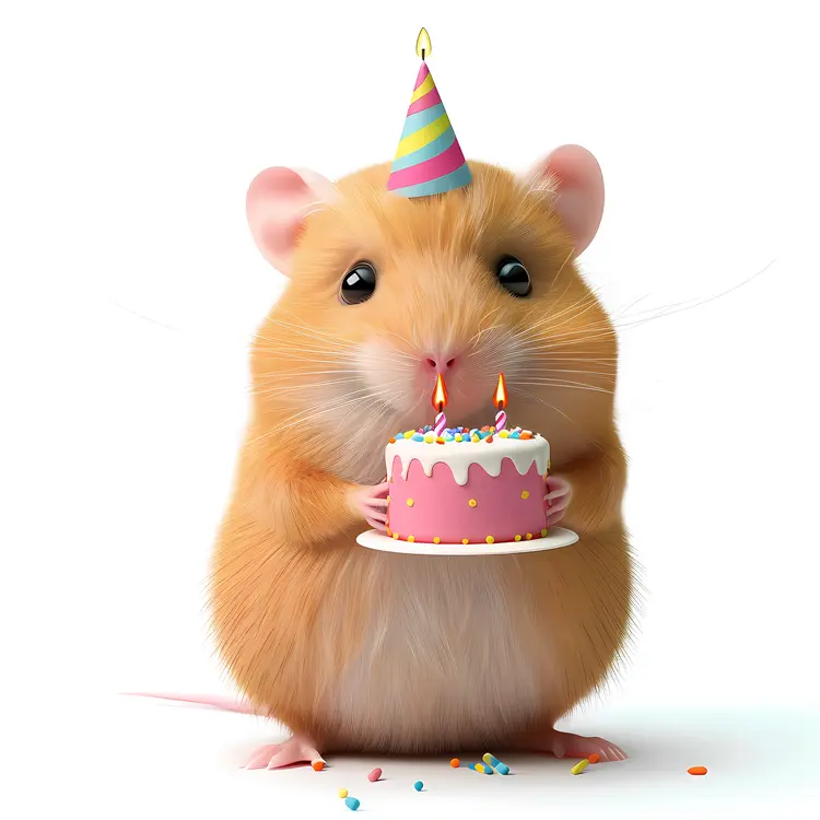 Hamster with Birthday Cake and Candle