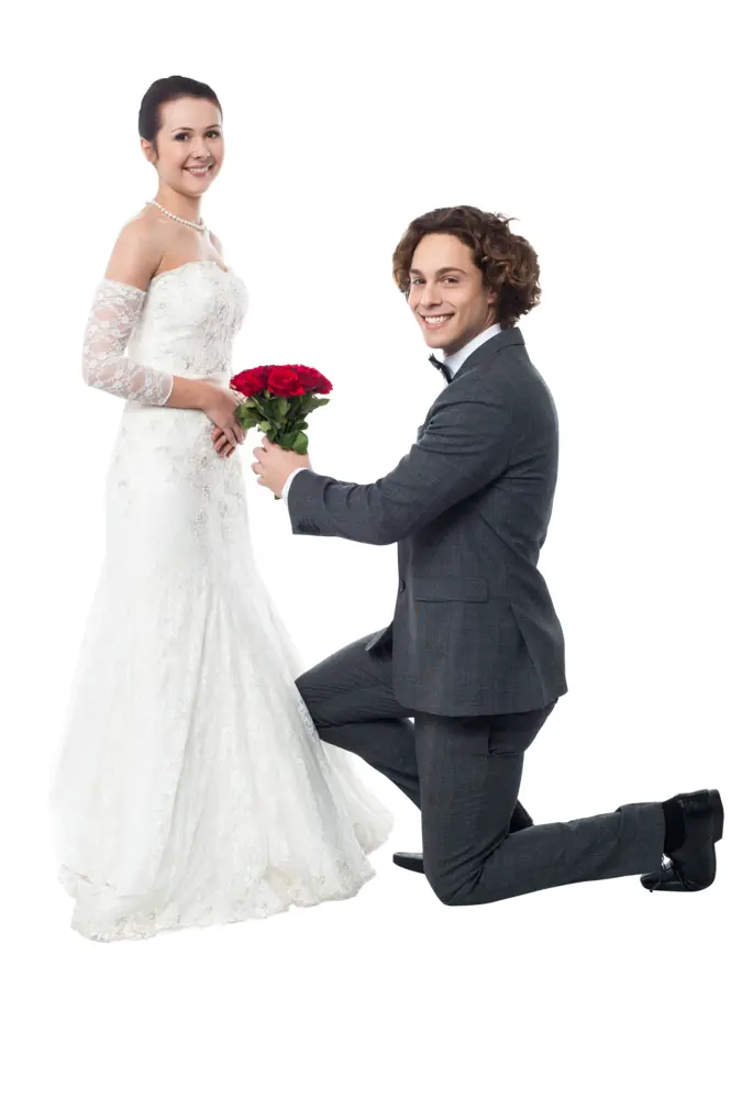 Happy Wedding Couple in Elegant Attire