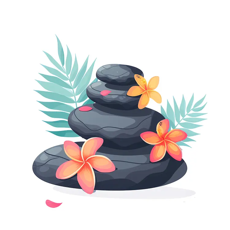 Zen Stacked Stones with Pink Flowers