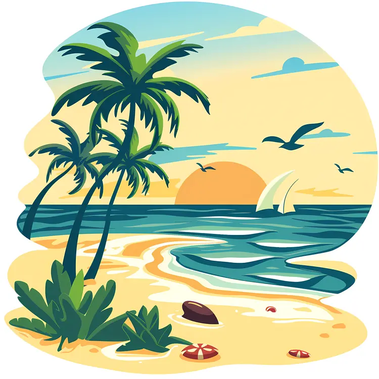 Sunset Beach with Palm Trees