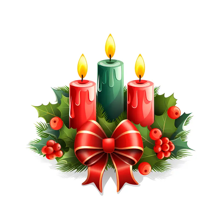 Christmas Candles with Holly and Bow