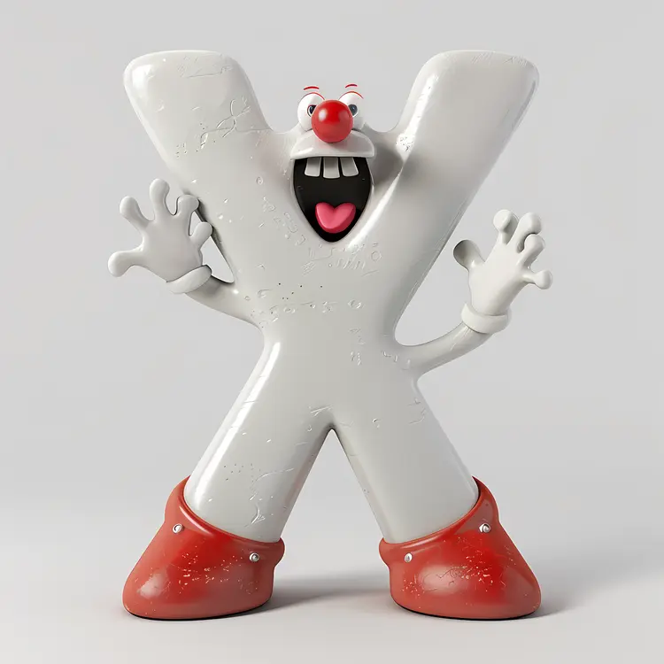 White Letter X Cartoon Character with a Smiling Face
