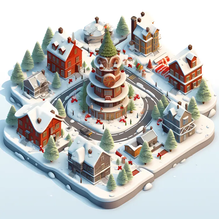 Snowy Village with Festive Decorations