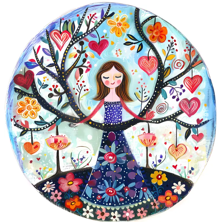 Girl with Tree and Flowers