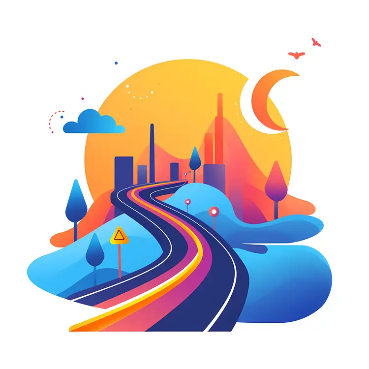 Colorful Road Leading to City at Sunset