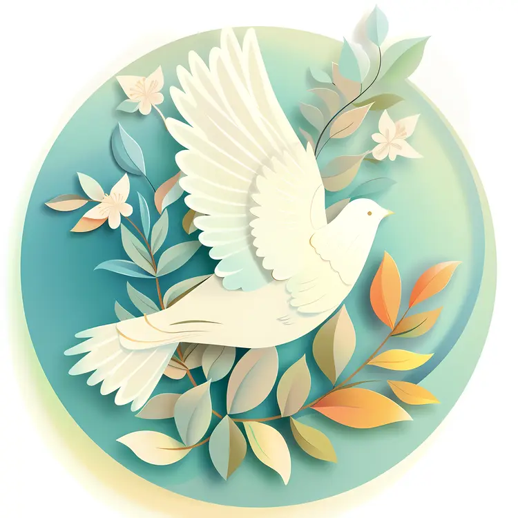 Dove with Leaves in Circle