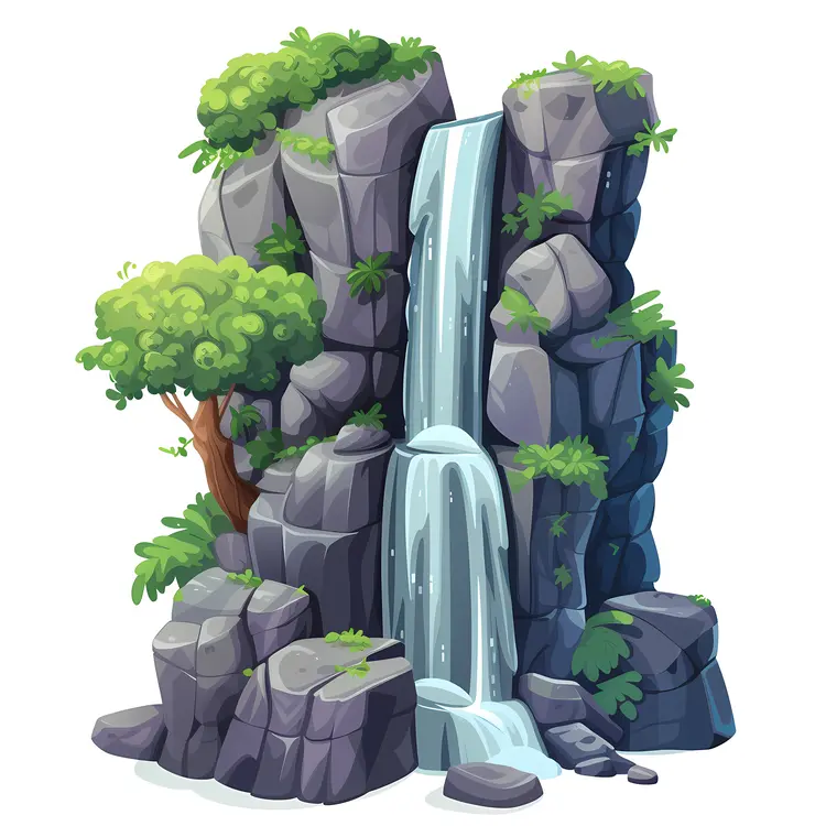 Beautiful Waterfall with Rocks and Greenery
