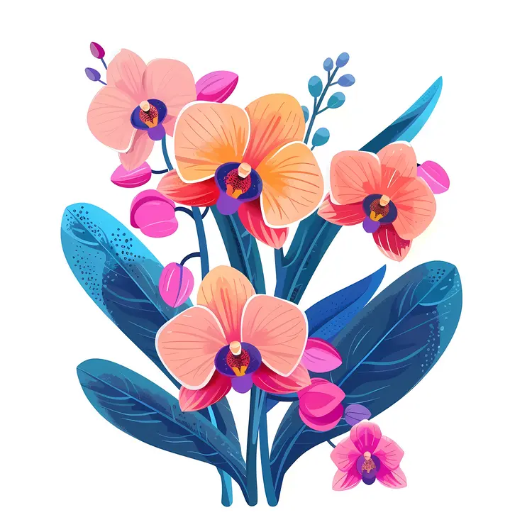Beautiful Pink Orchids with Blue Leaves