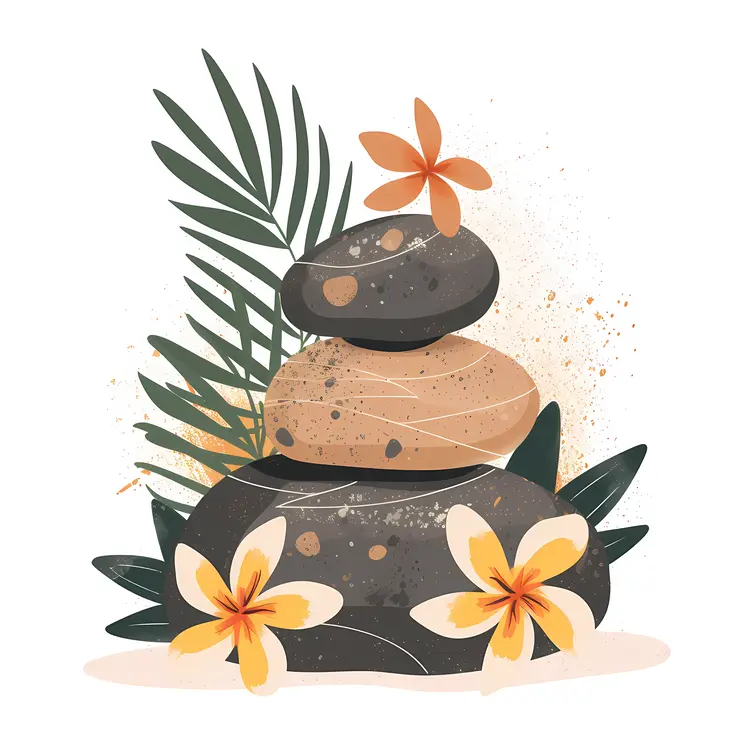 Zen Stacked Stones with Yellow Flowers