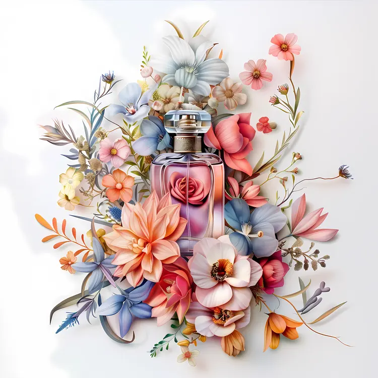 Elegant Perfume Bottle with Colorful Flowers