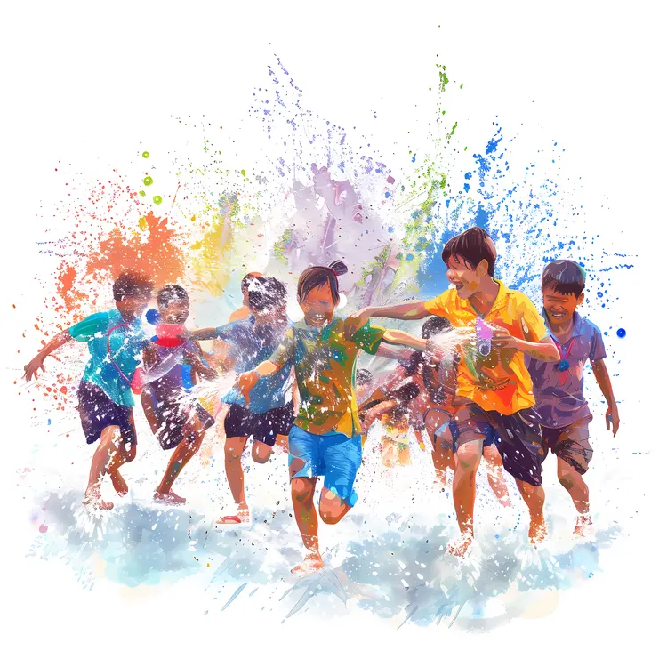 Kids Running and Playing with Water Balloons