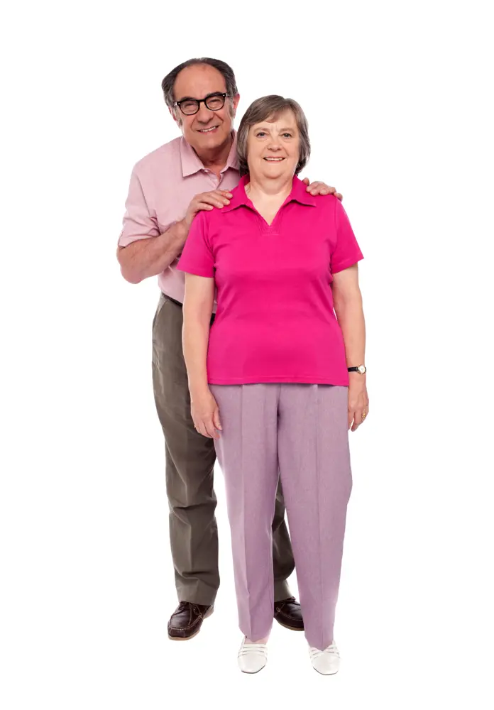 Elderly Couple in Pink and Purple Clothes